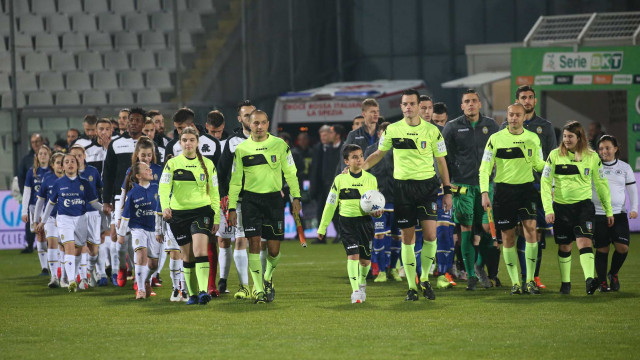 SPEZIA-HELLAS VERONA 17-02-2019 LE SQUADRE ENTRANO IN CAMPO. SILPRESS