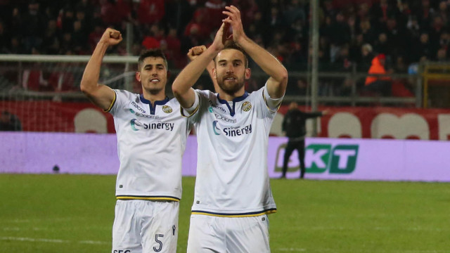 PERUGIA-HELLAS VERONA 08-03-2019 ESULTANZA DI ALAN EMPEREUR E MARCO FARAONI A FINE PARTITA. SILPRESS