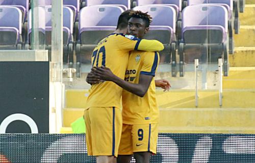 FIORENTINA-VERONA 28-01-18. MOISE KEAN ESULTA CON BRUNO PETKOVIC  .SILPRESS