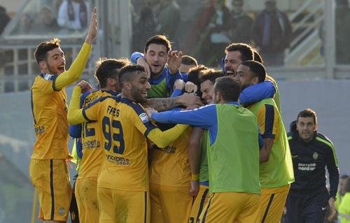 FIORENTINA-VERONA 28-01-18.  ESULTANZA DI ALEX FERRARI E COMPAGNI .SILPRESS
